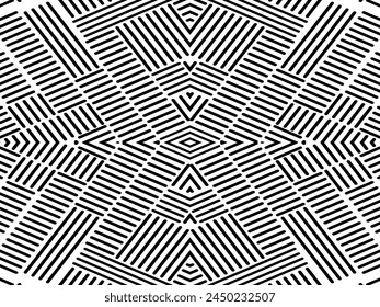 Retro black and white geometric pattern background, vector abstract circles, triangles and squares line art. Trendy bauhaus pattern background.