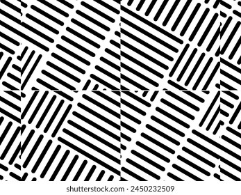 Fondo geométrico retro en blanco y negro, círculos abstractos de Vector, triángulos y cuadrados arte de línea.