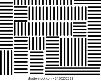 Retro black and white geometric pattern background, vector abstract circles, triangles and squares line art. Trendy bauhaus pattern background.