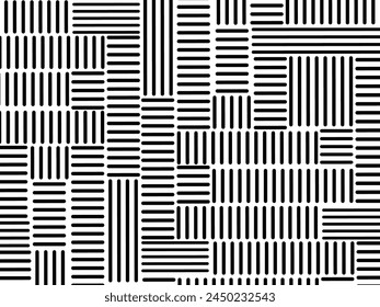 Retro black and white geometric pattern background, vector abstract circles, triangles and squares line art. Trendy bauhaus pattern background.