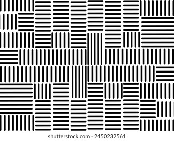 Retro black and white geometric pattern background, vector abstract circles, triangles and squares line art. Trendy bauhaus pattern background.