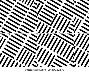 Fondo geométrico retro en blanco y negro, círculos abstractos de Vector, triángulos y cuadrados arte de línea.