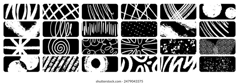 Retro black and white geometric pattern background, vector abstract square art. Hand drawing lines. Trendy bauhaus icon set