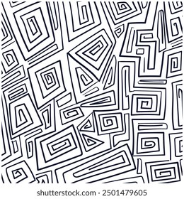 Retro black and white geometric pattern background, vector abstract circle, triangle and square lines art.  