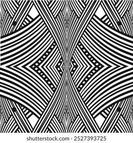 Retro black and white geometric pattern background, vector abstract lines art. Trendy bauhaus pattern backgrounds op-art , illusion backgrounds, Illustration, Eps