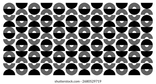 Retro black and white geometric pattern background, vector abstract circle, triangle and square lines art. Trendy bauhaus pattern backgrounds op-art set