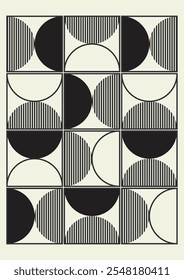 Cartel minimalista de Vector geométrico en blanco y negro retro. Fondo beige negro de Formas geométricas simples
