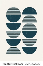 Retro black and white geometric vector minimal poster. Trendy textured bauhaus background