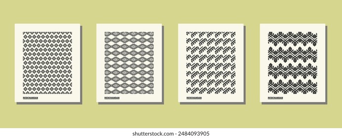 Retro black and white mordern unique geometric pattern background, vector abstract circle, triangle and square lines art. Trendy bauhaus pattern backgrounds op-art set background design.