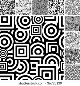 Retro black and white seamless backgrounds