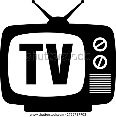 Retro black and white television set icon with antennae