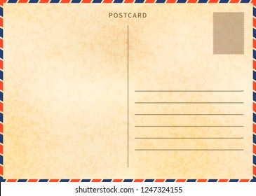 Retro blank postcard template with airmail border and paper texture