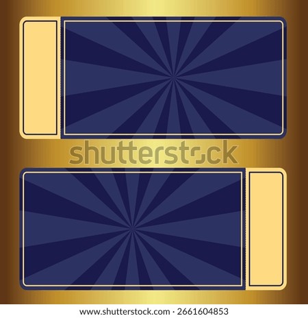 Retro blank tickets two variations radial burst design gold background event.
