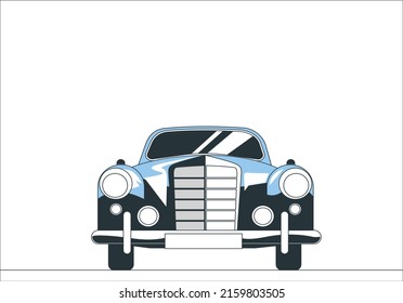 Retro blue car vintage isolated. Front view. Vector flat style illustration. 70s customized muscle car. Vector EPS10 isolated, separated layers, quick repaint