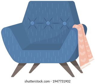 Retro blue colored armchair. Living room furniture design concept modern home interior element