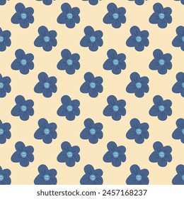 Retro blue flax wild flowers seamless pattern. Floral endless background. Flower ornament tile. Vintage botanic repeat cover. Vector flat hand drawn illustration.