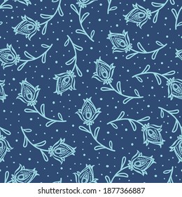 Retro Blue Floral Batik Vector Graphic Illustration Seamless Pattern can be used for Background and Apparel Design