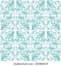 retro blue floral elements on white background abstract geometric seamless pattern