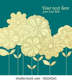  Retro blue flowers card