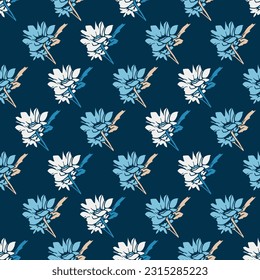 Retro Blue Flowers Garden Art Vector Graphic Seamless Pattern can be use for background and apparel design