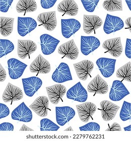 Vector de follaje Retro Blue y Gray Leaves Se puede utilizar para el diseño de fondo y de prendas de vestir