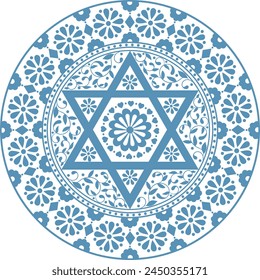 Retro blue jewish lace mandala