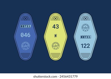 Retro Blue Neon Hotel Keychain Vector