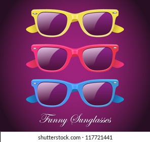 Retro blue, pink and yellow glasses vector set