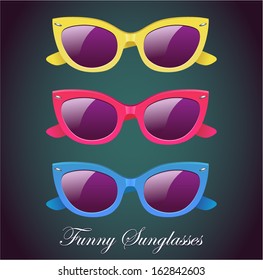 Retro blue, pink and yellow glasses vector set