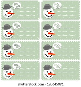 retro blue polka dots background with snowman and snowballs winter holidays sticker set