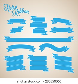 Retro Blue Ribbon Banners Vector Collection