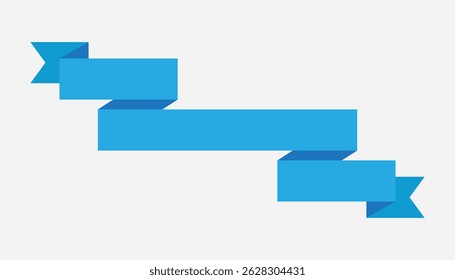 Retro blue ribbon. Icon on white background. Curved textile symbol. Flat vector isolated banner