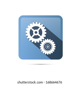 Retro Blue Square Cogs, Gears Icon