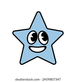 Retro blue star characters in groovy style. Smiling star mascot. Vector illustration
