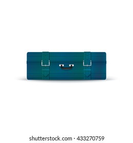 Retro Blue Suitcase Isolated on White, a Luggage Bag for Traveling,  Vintage Travel Bag, Vector Illustration