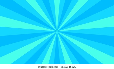 Retro blue sun rays on halftone bg. Pop art comic cartoon background. Vintage sunburst effect. Vector illustration. EPS 10.