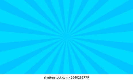 Retro blue sun rays on halftone bg. Pop art comic cartoon background. Vintage sunburst effect. Vector illustration. EPS 10.