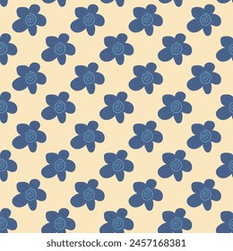 Retro blue veronica wild flowers seamless pattern. Floral endless background. Flower ornament tile. Vintage botanic repeat cover. Vector flat hand drawn illustration.