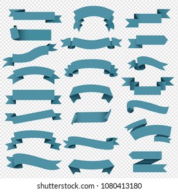 Retro Blue Web Ribbon Set Transparent Background, Vector Illustration
