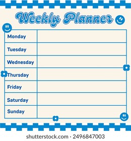 Retro Blue Weekly Planner, rendre chaque jour plus organisé avec une touche vintage. Surveillez vos activités dans un style classique et élégant.