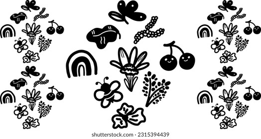 Retro, Boho, Abstract art background vector. Creative Hand drawn various shapes and doodle object for kid, abstract wall art for home decor,earth tone, colorful wallpaper,print, pattern, fabric design