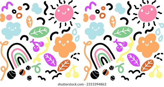 Retro, Boho, abstrakter Kunsthintergrund, Vektorgrafik. Kreative Hand gezeichnet verschiedene Formen und doodle Objekt für Kinder, abstrakte Wandkunst für die Innendekoration, Erdton, bunte Tapeten, Druck, Muster, Stoffdesign