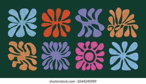 Formas florais abstratas Boho retro - coleção de motivos botânicos de recorte grunge.