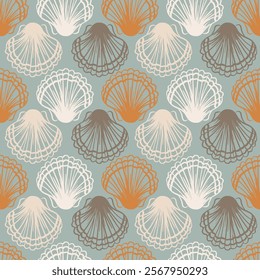 Retro Boho Clam Shells Vector Seamless Pattern