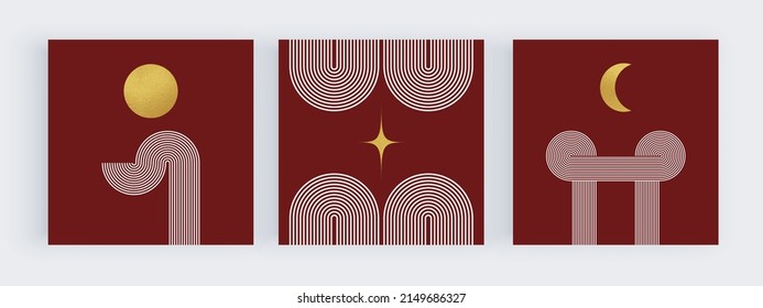 Retro boho design with golden moon for social media backgrounds