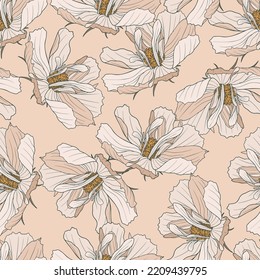 Retro Boho Flowers, Floral Seamless Pattern Background