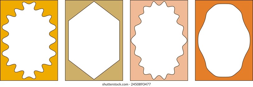 Retro boho geometric frames with border wavy lines
