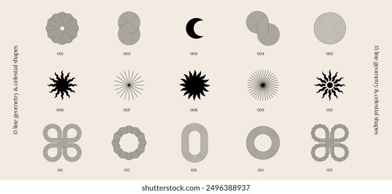 retro boho minimalismus linien kunst geometrie und himmlische formen, minimalistische vektorgrafiken, moderne grafik, mitte des jahrhunderts, sonne, kreis, mond