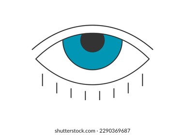Retro boho open blue eye. Psychedelic groovy hippie style badge. Vintage hippy crazy esoteric pupil sticker design. Abstract 60s, 70s, 80s trendy y2k vector eps illustration
