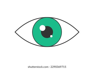 Retro boho open green eye. Psychedelic groovy hippie style badge. Vintage hippy crazy esoteric pupil sticker design. Abstract 60s, 70s, 80s trendy y2k vector eps illustration